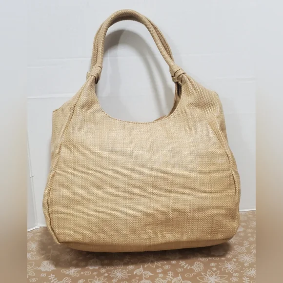 AVON Vintage Tan Woven Large Purse** Large Woven Flower On Front**NOS - Picture 2 of 4